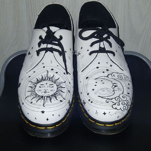 Dr Martens White Shoes with Sun and Moon Design - Picture 1 of 8